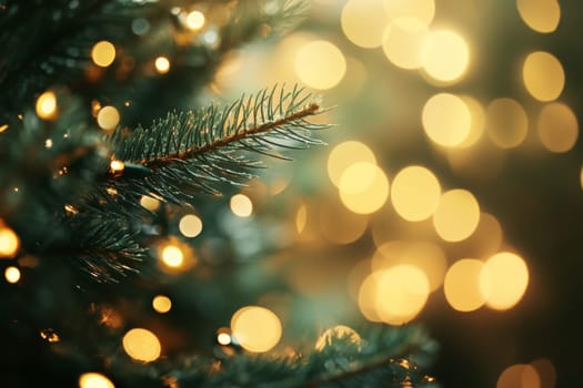 A Christmas tree decorated with a garland. Blurred background, bokeh. High quality photo