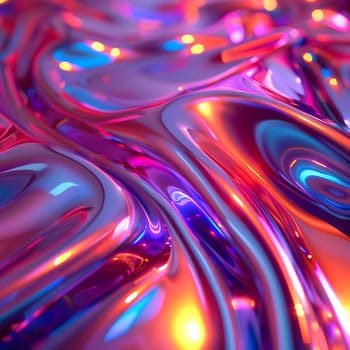 A close up of a vibrant liquid abstract background with a shiny metallic texture in shades of purple, violet, pink, and magenta, resembling fluid light art