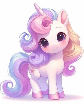 Illustration of a little unicorn on a white background. Selective focus.