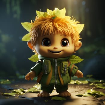 Cartoon little funny pixie on abstract background. Selective focus.