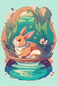 Illustration for children with hare on light background. Selective focus.