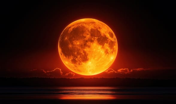 Fantastic supermoon on a dark sky background. Selective focus.