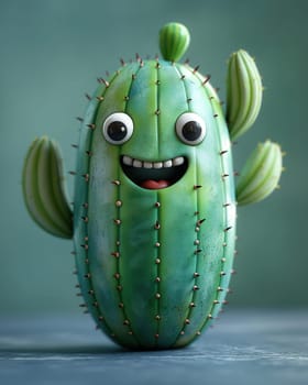 Cartoon 3d cactus on abstract background. Selective focus.