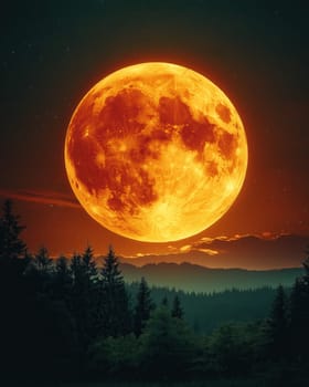 Fantastic supermoon on a dark sky background. Selective focus.