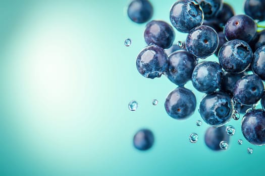A stylish cluster of blueberries floating against a vibrant backdrop, showcasing freshness and health benefits of this delicious fruit. Ideal for culinary and wellness themes.