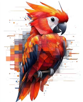 Illustration for children, colorful parrot on white background. Selective focus.