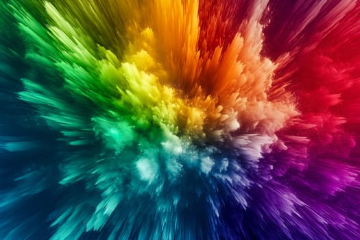 Dramatic explosion of vibrant rainbow colors creating a dynamic abstract art piece, full of energy and movement.