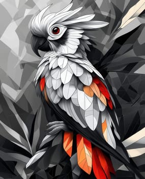 Parrot illustration on gray background. Selective focus.