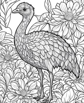 Coloring for kids, coloring birds ostrich