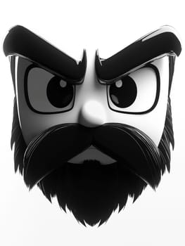 A striking cartoon face with a large mustache and bold eyebrows showcasing an intense and focused expression. Ideal for creative, fun, or animated projects.