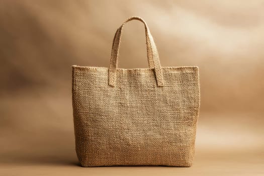 A stylish beige jute shopping bag displayed on a neutral background. Perfect for eco-friendly shopping, this versatile tote showcases natural texture and simplicity.
