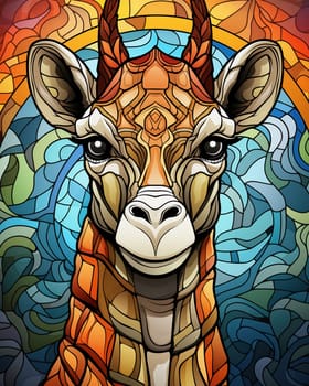 Illustration of a colorful giraffe on a colored background. Selective focus.