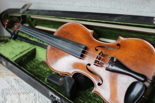 violin - an orchestral or solo professional bowed musical instrument with four strings. loved by children and adults. used in classical folk popular and jazz music. High quality photo