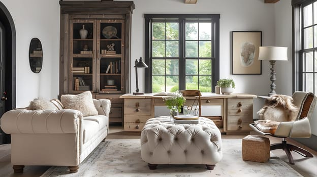 Cozy living room featuring classic furniture, wooden accents, and ample natural light
