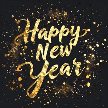 the words happy new year are written in gold on a black background High quality