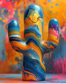 3d colorful cactus on abstract background. Selective focus.