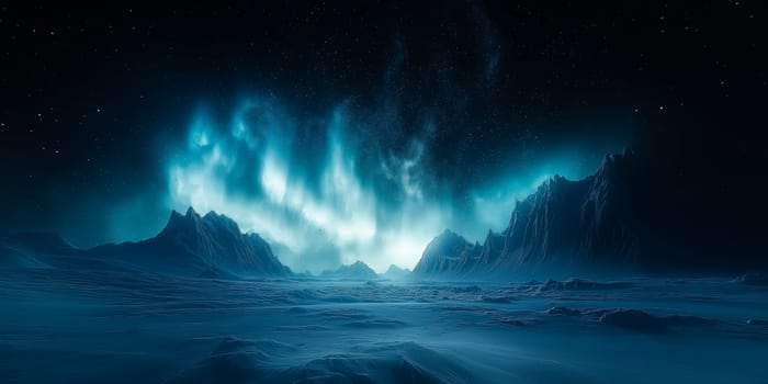 Captivating image of a vibrant aurora illuminating icy mountains under a starry night sky, evoking feelings of wonder and tranquility. Perfect for nature, adventure, and night sky enthusiasts.