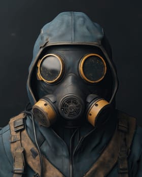 Man in protective suit and gas mask, safety concept. Selective focus.