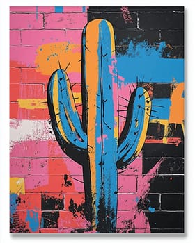 Illustration colorful cactus on abstract background. Selective focus.