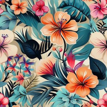 Seamless pattern tile background flowers and floral leaves plants. High quality photo