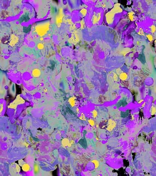 Seamless pattern with abstract creative blots and splashes painted with gouache for paint box design
