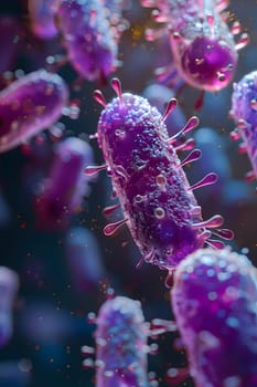 A computergenerated image showcasing a group of vibrant purple bacteria resembling underwater coral or terrestrial plant petals in shades of violet, pink, and magenta
