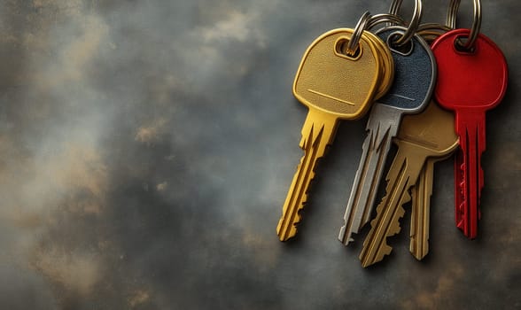 Various keys on color background. Selective focus.