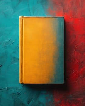 3d color book with an empty cover on a colored background. Selective focus.