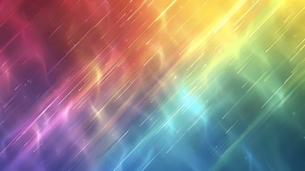 The sky resembled a colorful aurora, with purple hues blending into a natural landscape. It looked like a rainbow with lights shining through the clouds, creating a magical atmosphere