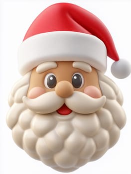 Adorable 3D cartoon representation of Santa Claus featuring a red hat and fluffy white beard. Perfect for holiday themes, Christmas greetings, or festive decorations.