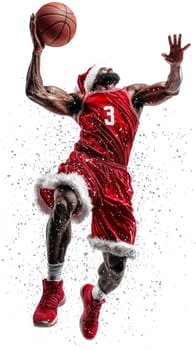 Dynamic basketball player in festive attire, showcasing athleticism and joy.