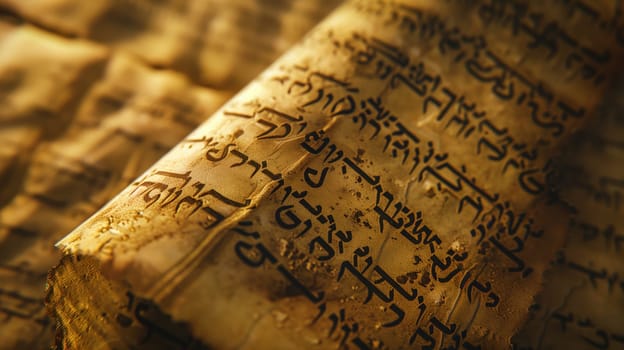 Old manuscript parchment Hebrew text ancient biblical scroll prophets Generative AI Illustration.