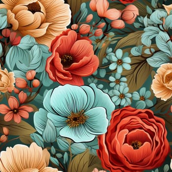 Seamless pattern tile background flowers and floral leaves plants. High quality photo