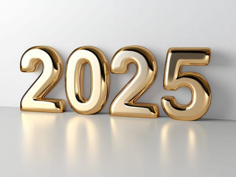 Elegant minimalistic New Year 2025 banner in gold on white background for celebration design.