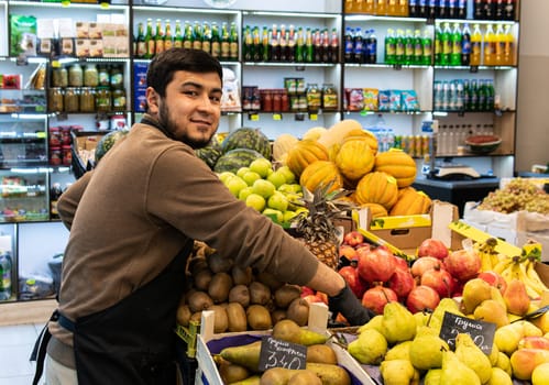 selling food man groceries market caucasian buying people vegetable vegan organic seller shopping