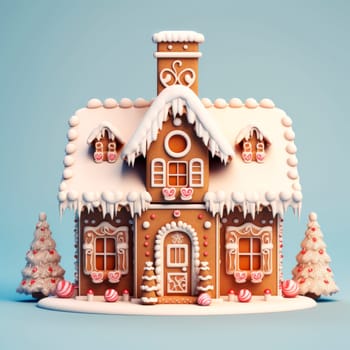 A beautiful gingerbread house on a delicate light background.