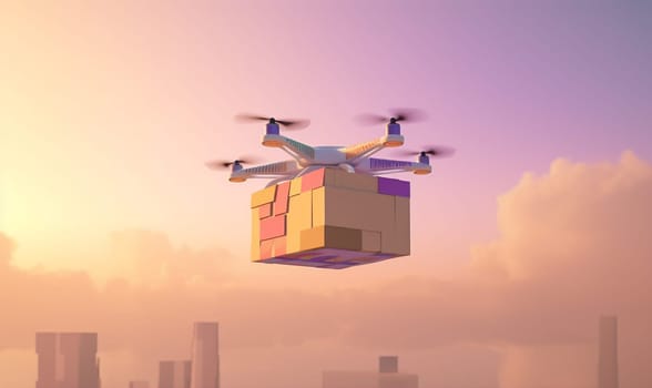 robot delivery box drone speed cargo aircraft air vehicle business flight fly blue aerial parcel fast helicopter future post technology. Generative AI.