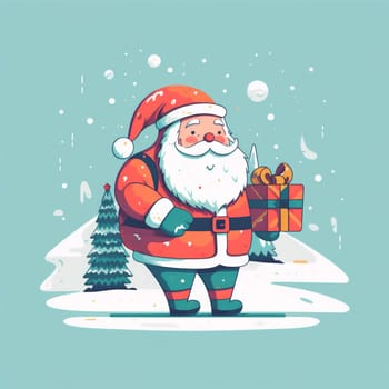 person night eve cartoon claus gift illustration holiday santa old christmas character costume present snow celebration winter new red toy. Generative AI.