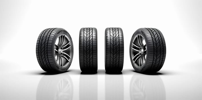 black transportation car automobile track set auto rubber isolated closeup wheel automotive object background new service profile speed space tire tyre copy. Generative AI.