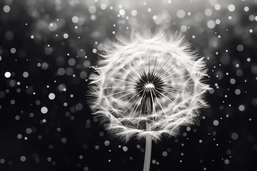 Beauty background nature plant summer drops blowball white seeds black closeup detail monochrome dandelion art droplet macro design flower poster