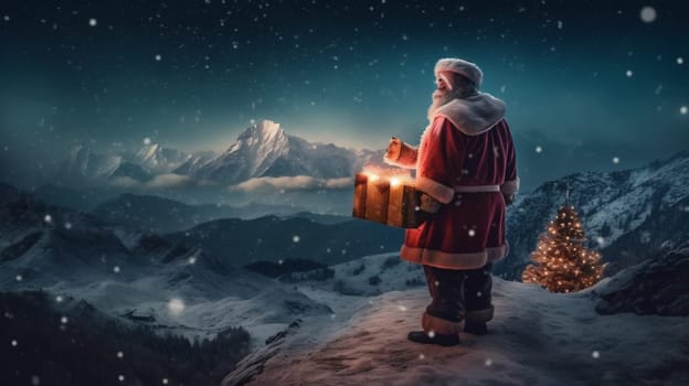 old night costume hiking winter white street claus december hat nature bag santa christmas mountain person snow holiday sky gift. Generative AI.