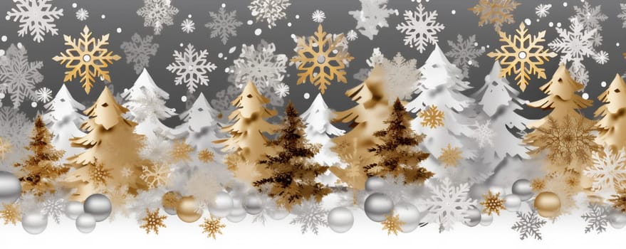 holiday happy christmas merry design decoration bright white gold tree winter new sparkle snow seasonal bokeh background snowflake shiny abstract card. Generative AI.