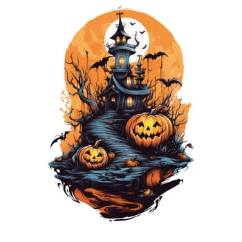 T-shirt or poster design with illustration on Halloween theme on white. AI