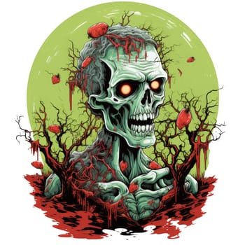 T-shirt or poster design with zombie Halloween theme on white. AI