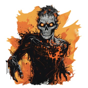 T-shirt or poster design with zombie Halloween theme on white. AI