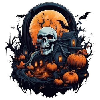 T-shirt or poster design with illustration on Halloween theme on white. AI