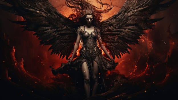 Epic beautiful female demon of hell, punisher of all sinners, the enemy of God. Apocalypse, Halloween, sin lust, AI