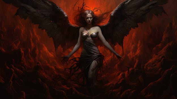 Epic beautiful female demon of hell, punisher of all sinners, the enemy of God. Apocalypse, Halloween, sin lust, AI