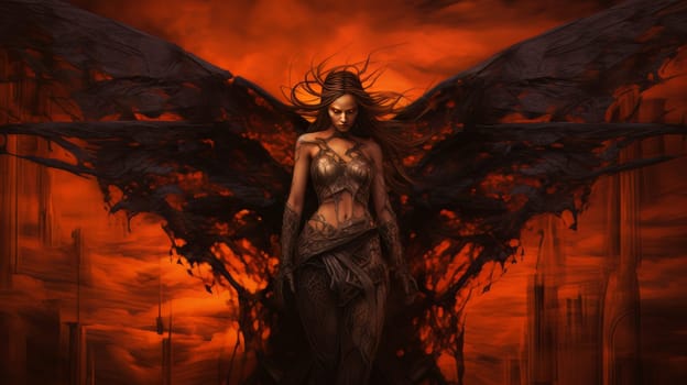 Epic beautiful female demon of hell, punisher of all sinners, the enemy of God. Apocalypse, Halloween, sin lust, AI