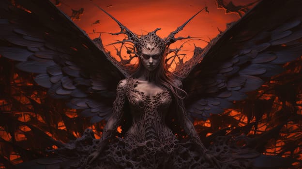 Epic beautiful female demon of hell, punisher of all sinners, the enemy of God. Apocalypse, Halloween, sin lust, AI